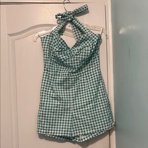 Collectif Green & White Gingham Halter Romper